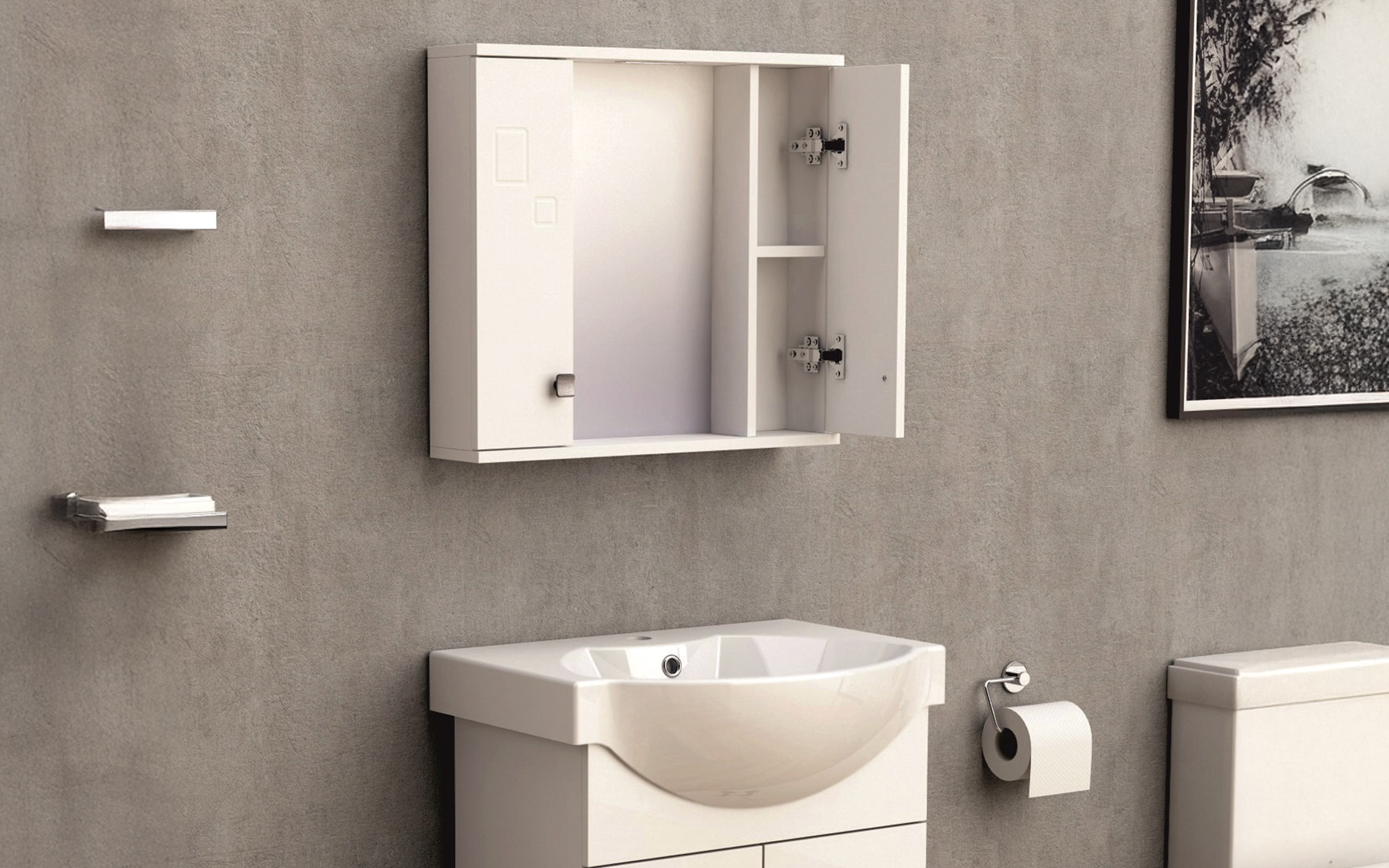 PVC mirror bathroom cabinet ICMC1034-60, white  2